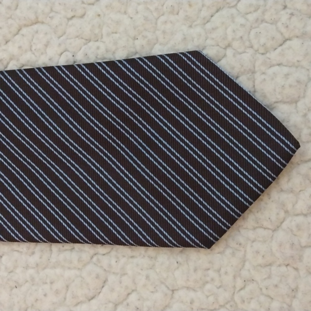 Villa Ponti Brown/Light Blue Stripe Silk Tie (Made in Italy) - Picture 1 of 10